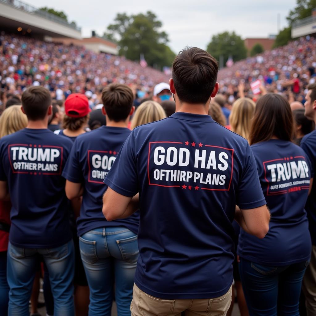 People wearing the "God Has Other Plans Trump Shirt" at a political rally