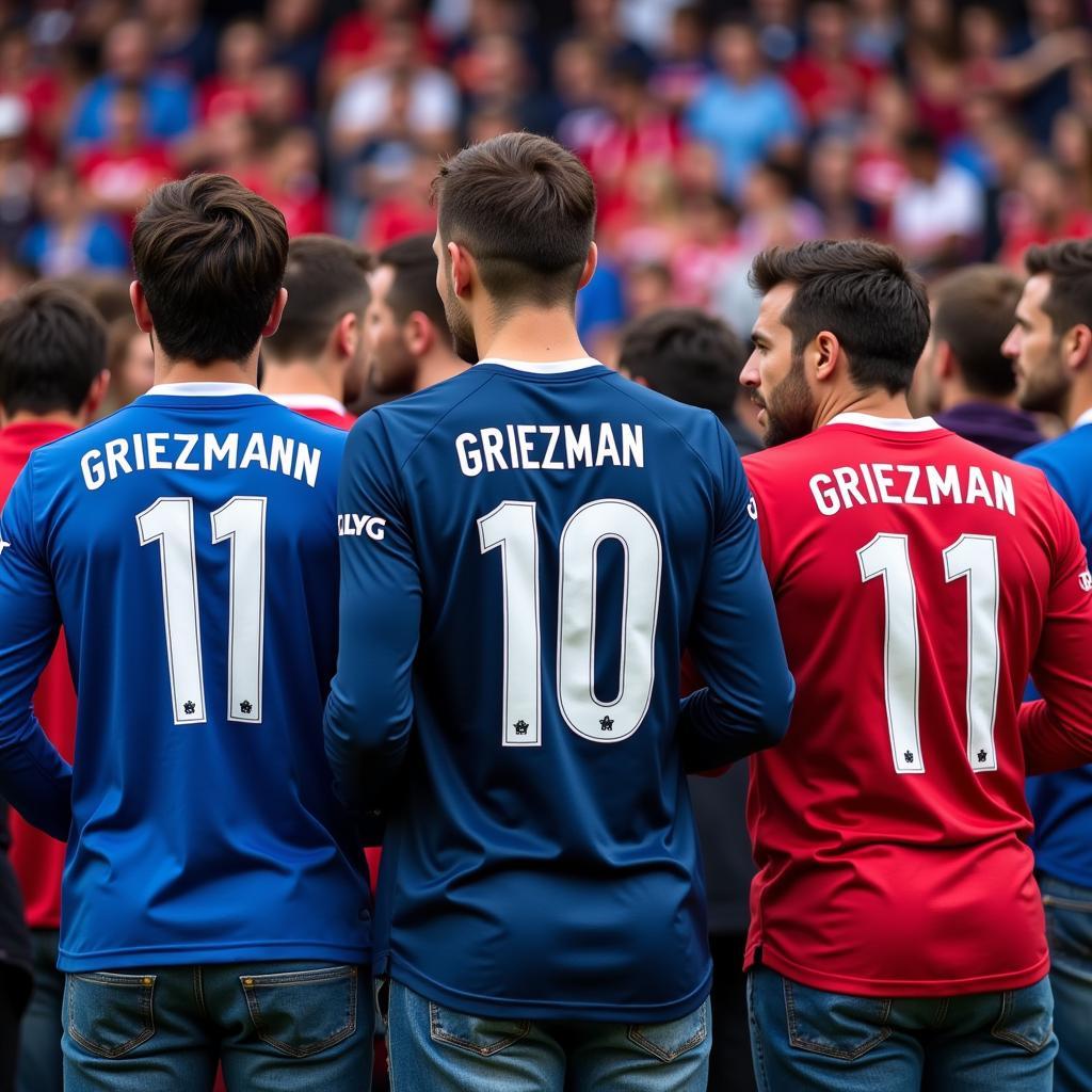 Fans wearing Griezmann long sleeve jerseys