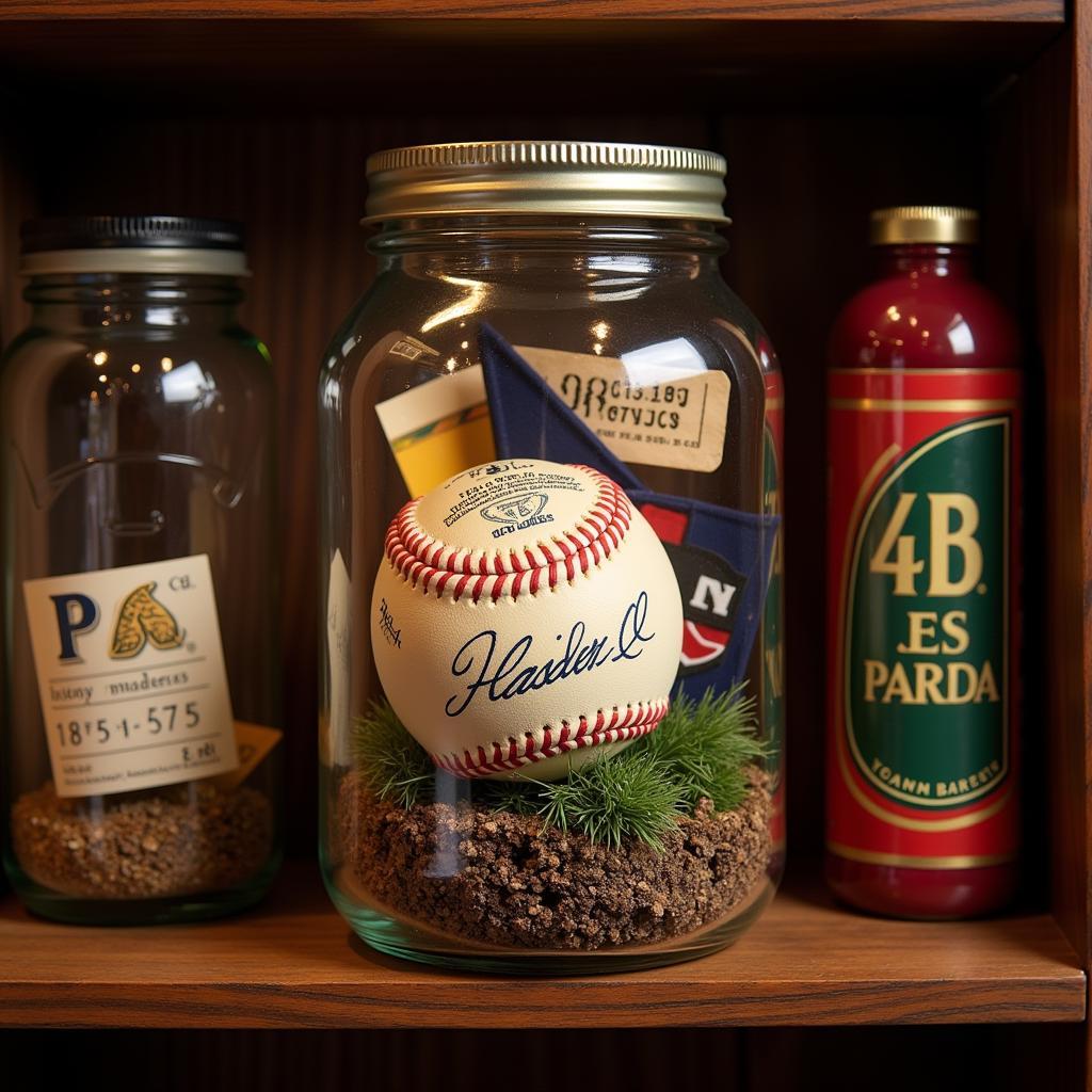 Displaying sports memorabilia in glass jars