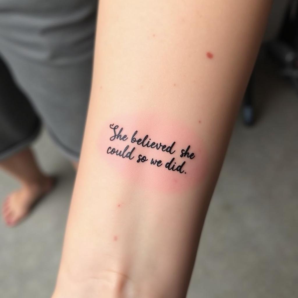 Hình xăm "She Believed She Could So She Did" trên cổ tay