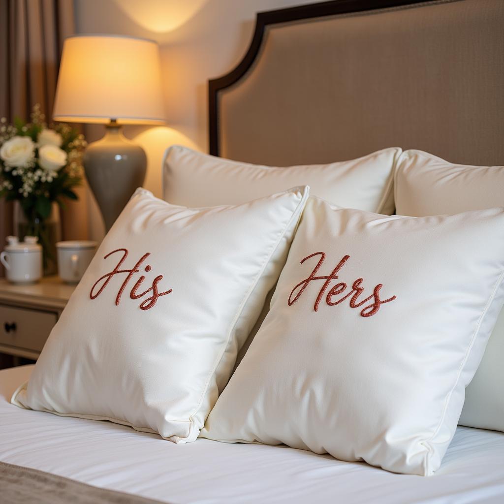 His and Hers Pillows in a Romantic Bedroom Setting