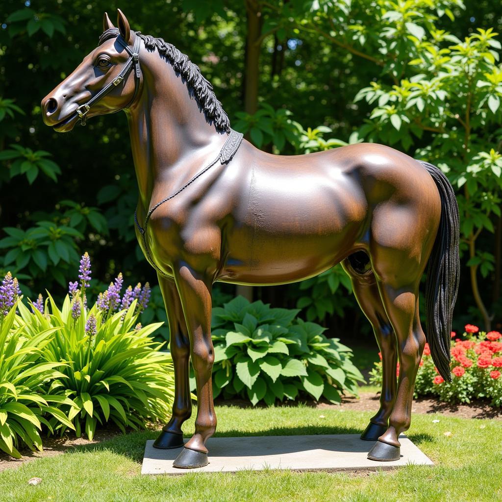 Horseshoe horse sculpture in a garden