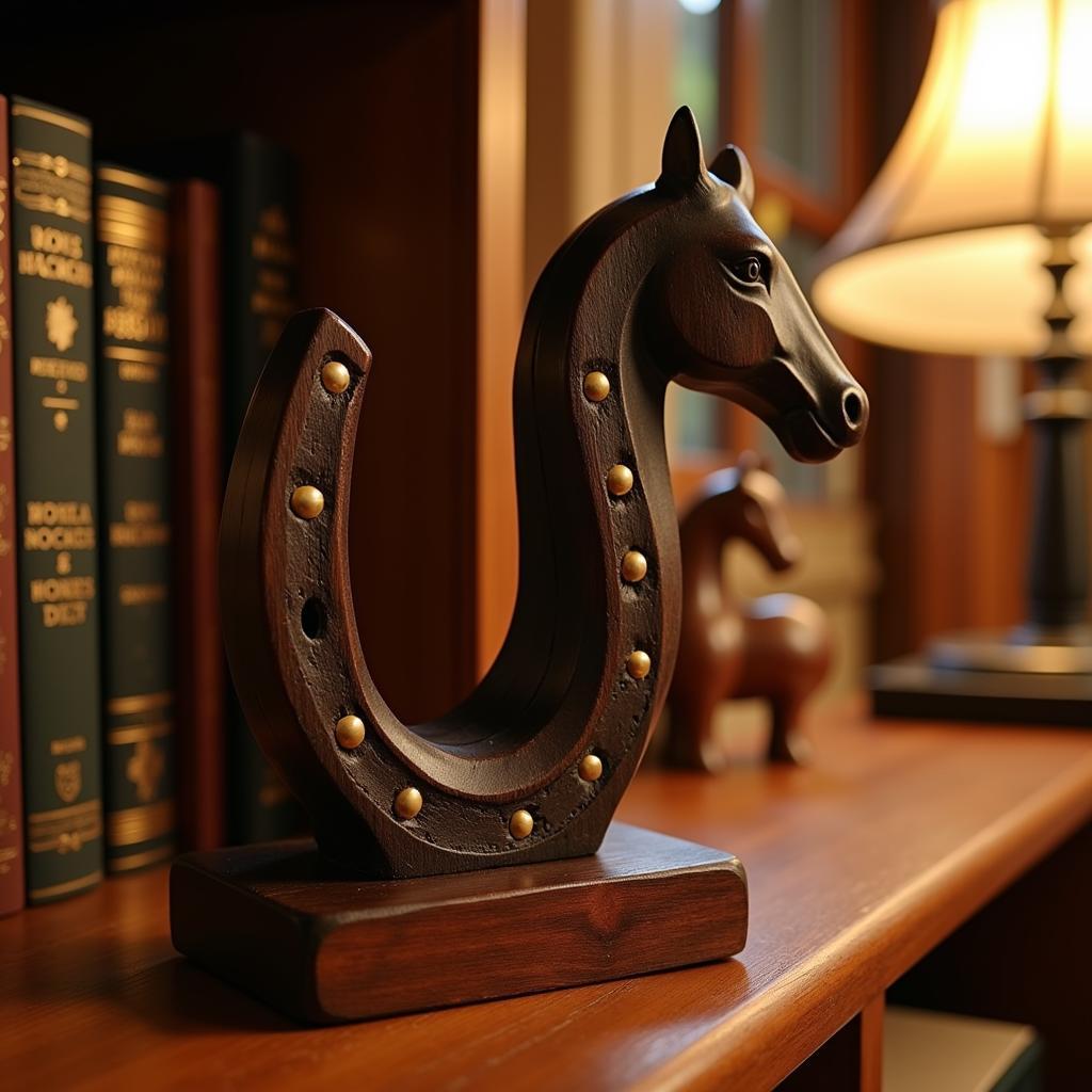 Horseshoe horse sculpture in a living room