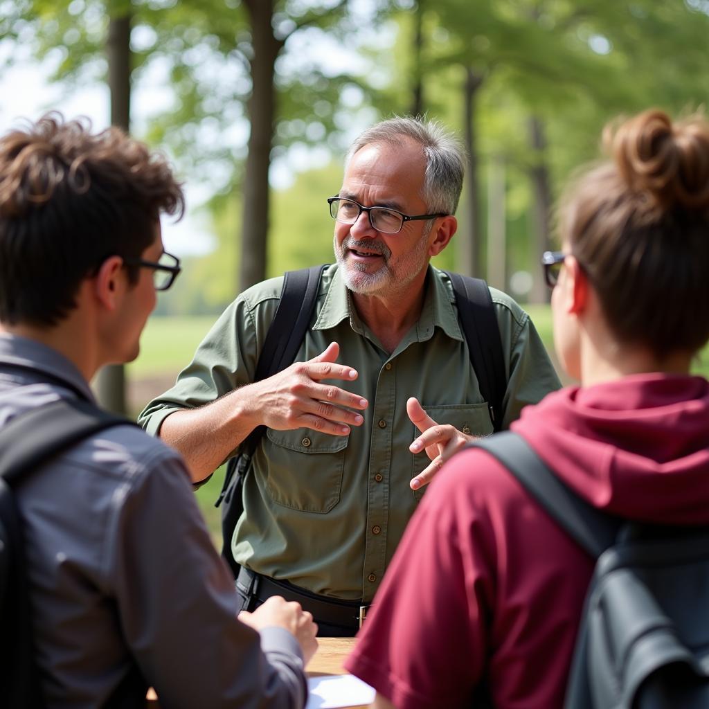 Tour guide engaging in a friendly debate with tourists