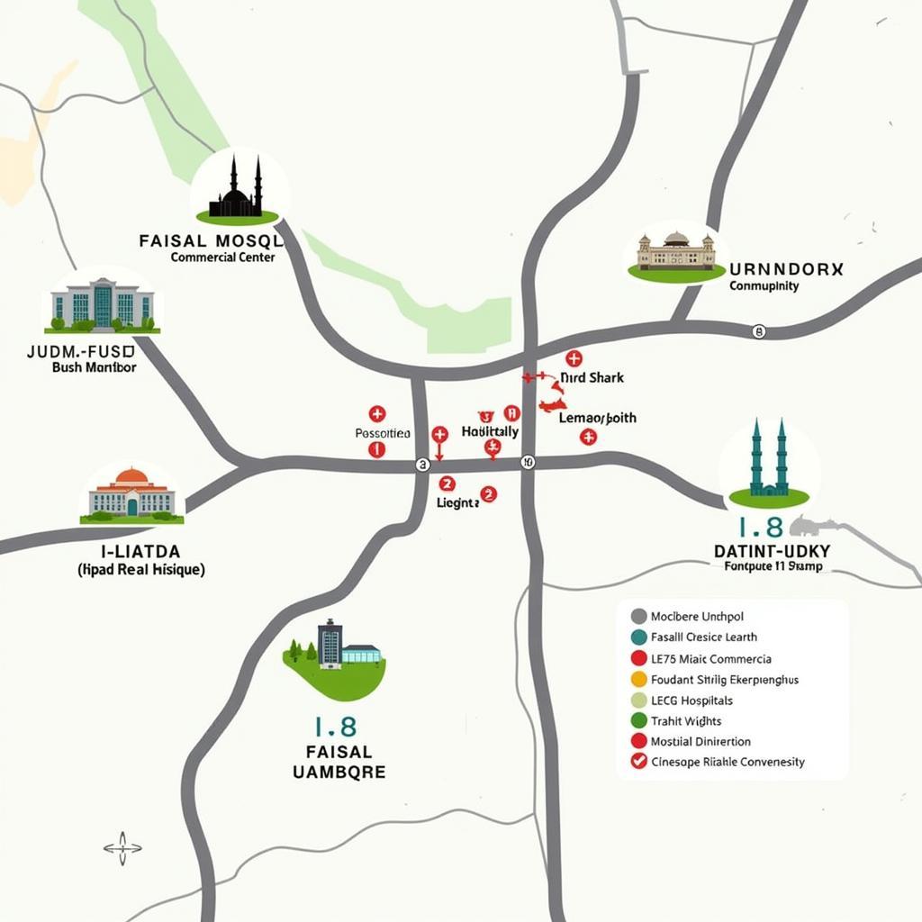 Bản đồ I-8 Islamabad hiển thị các địa điểm chính