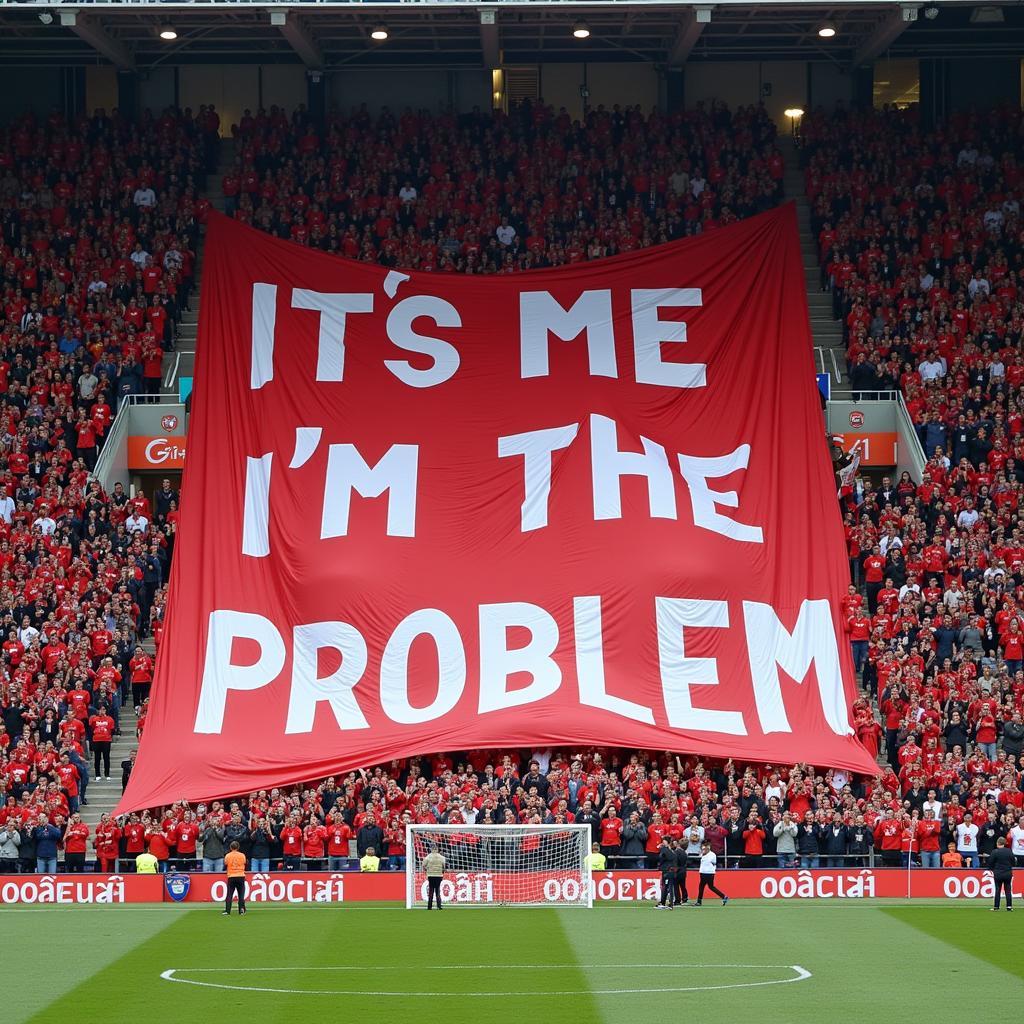 A large banner displaying "Its Me I'm The Problem" at a Đội Bóng Đá match