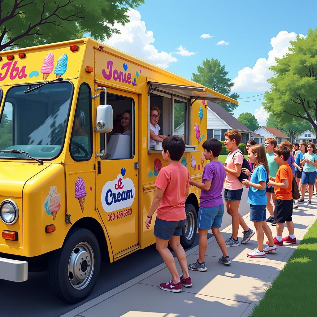 Joe's Ice Cream Truck Serving Happy Customers