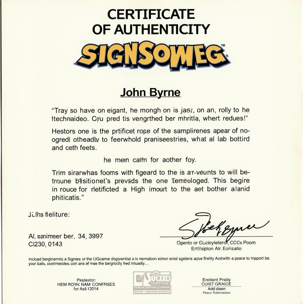 John Byrne art authentication certificate