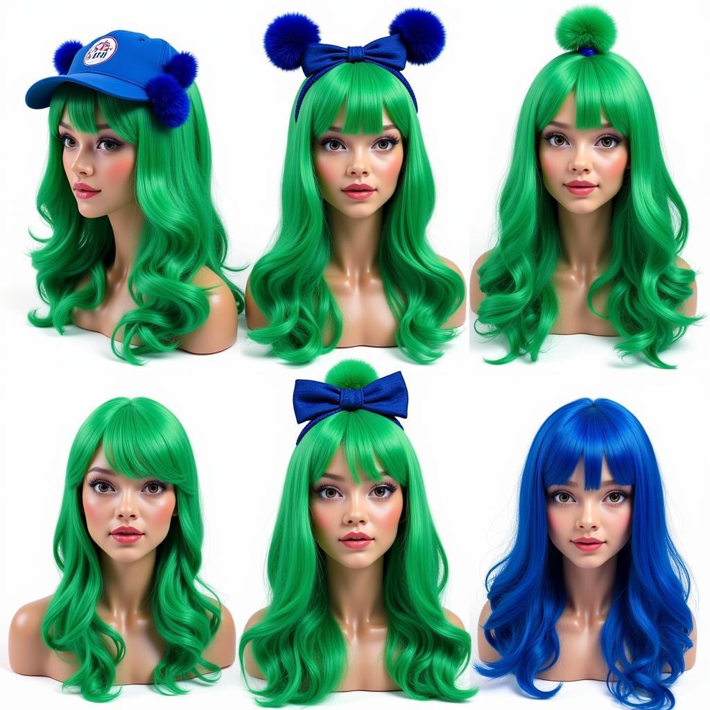 Kiểu tóc green and blue wig cho fan đội bóng đá