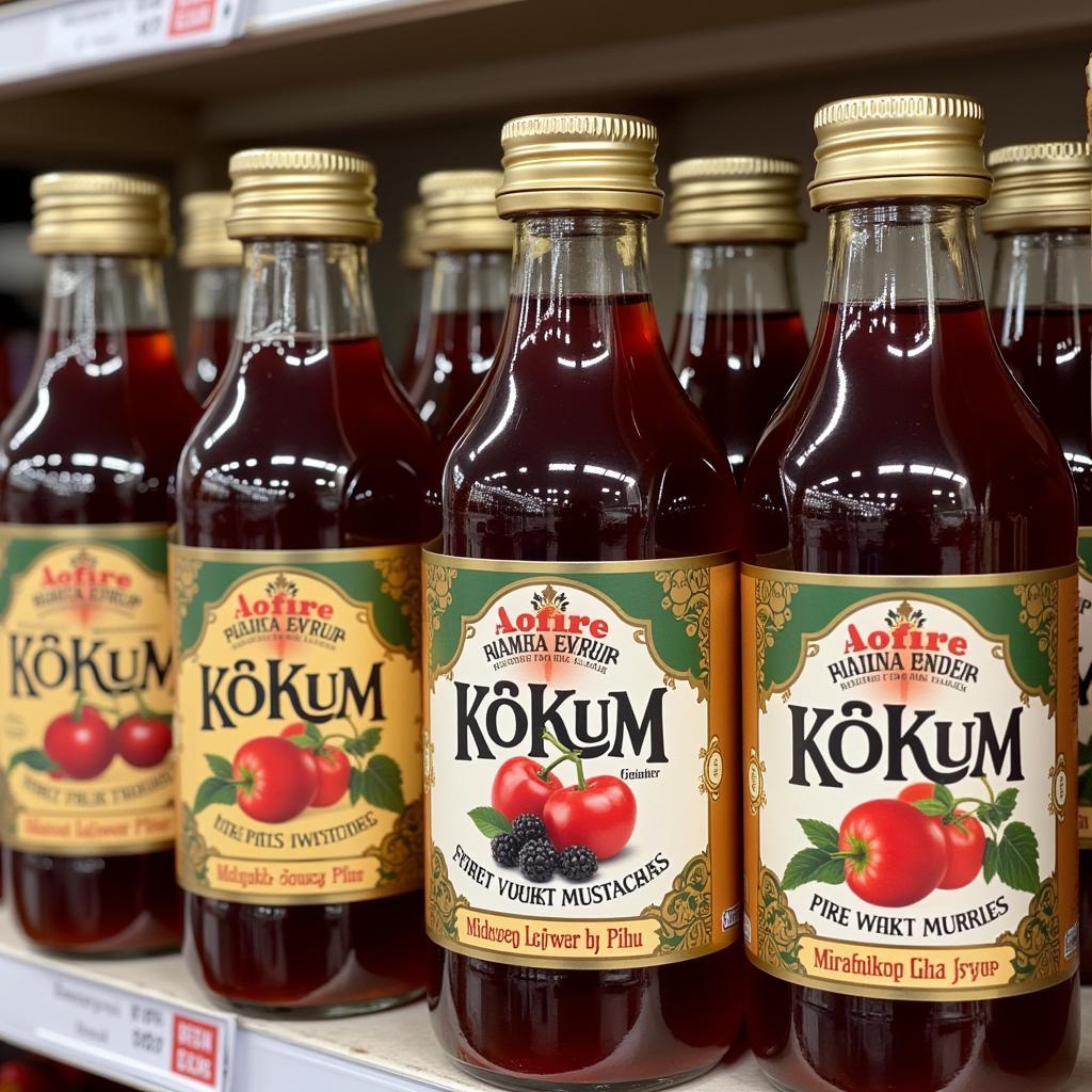 Bottles of Kokum Syrup on Display