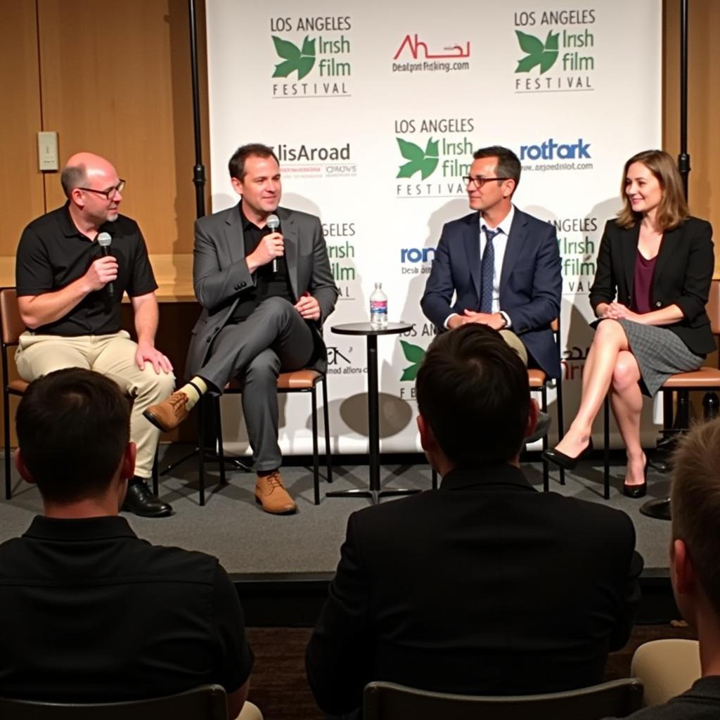 Filmmakers discussing their work at the Los Angeles Irish Film Festival.