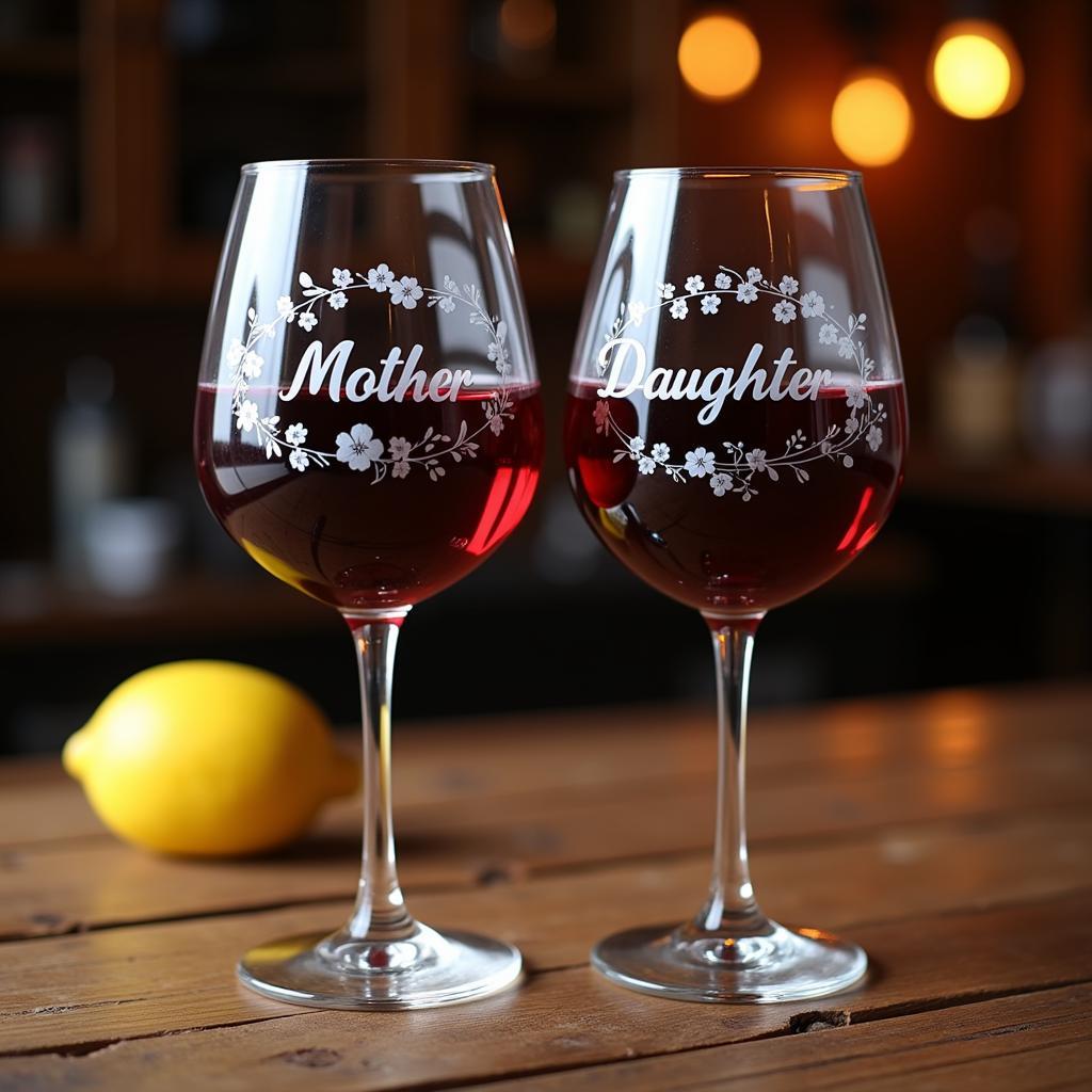 Personalized Mother and Daughter Wine Glasses