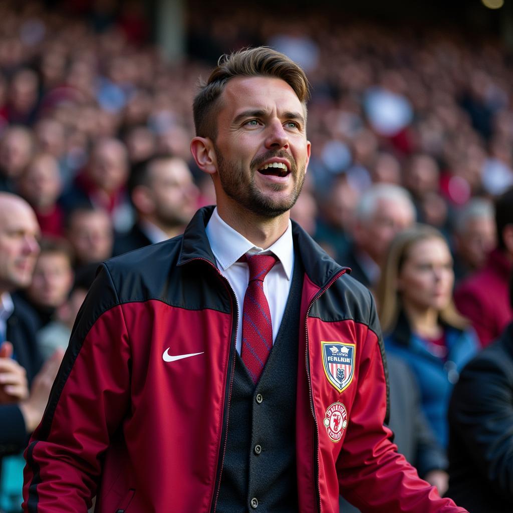 Man Wearing Raspberry Tie at Football Match