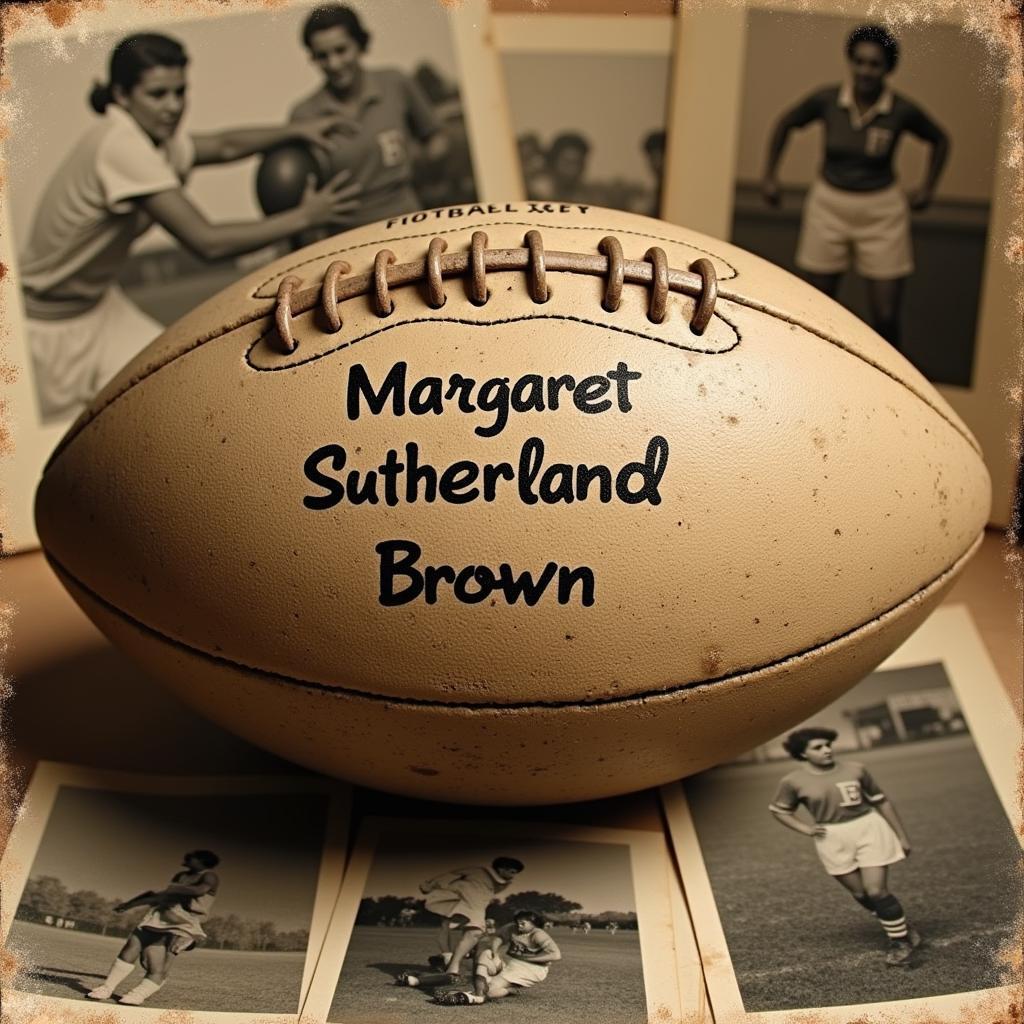 A symbolic representation of Margaret Sutherland Brown's legacy in football, possibly a football with her name inscribed or a vintage football jersey.