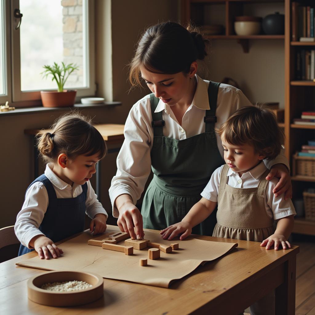 Maria Montessori làm việc với trẻ em