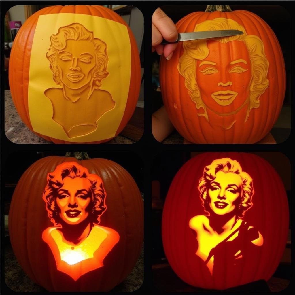 Marilyn Monroe Pumpkin Carving in Progress