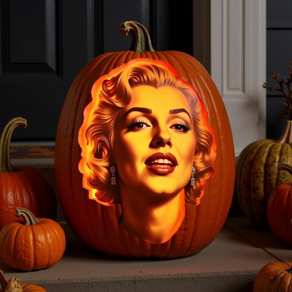 Finished Marilyn Monroe Carved Pumpkin