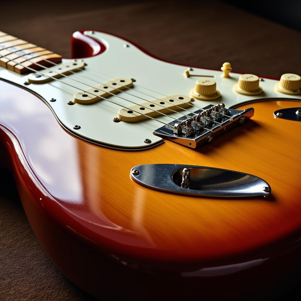 Cận cảnh đàn Mark Knopfler Stratocaster với các chi tiết đặc trưng