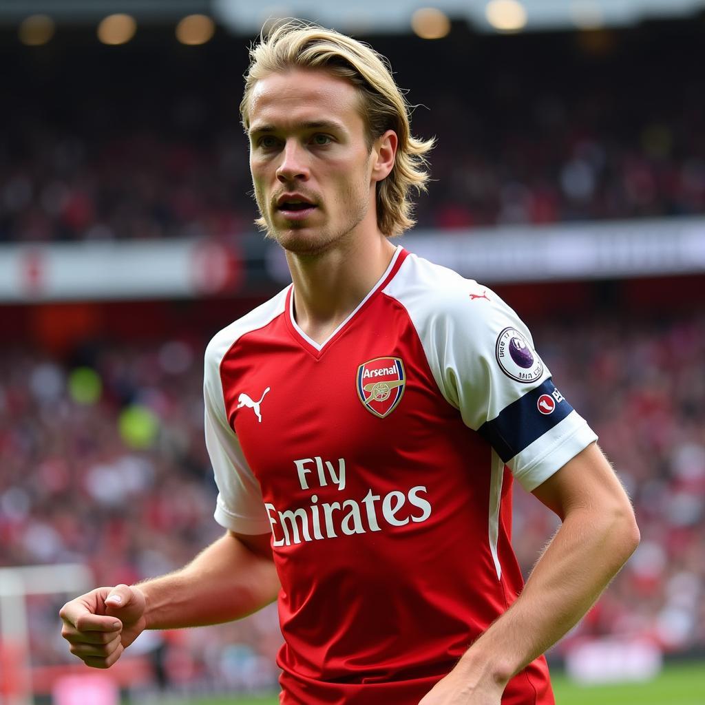 Martin Odegaard trong chiếc áo Arsenal Jersey trên sân cỏ