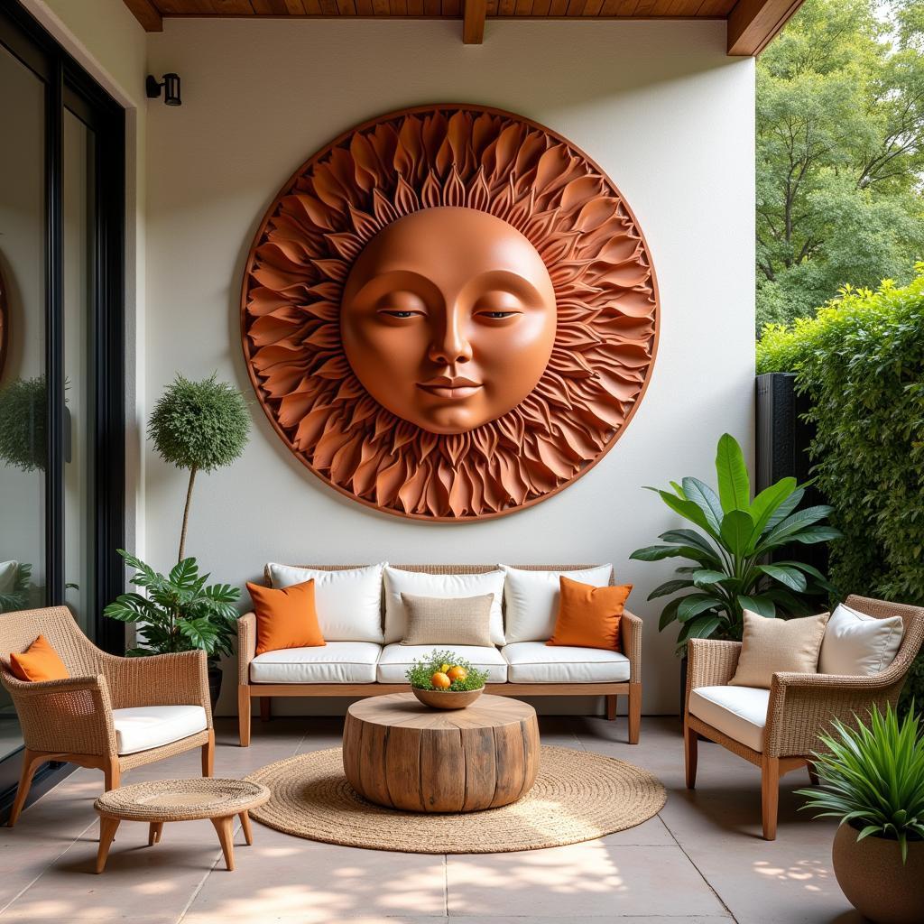 Outdoor Terracotta Sun Face Wall Hanging