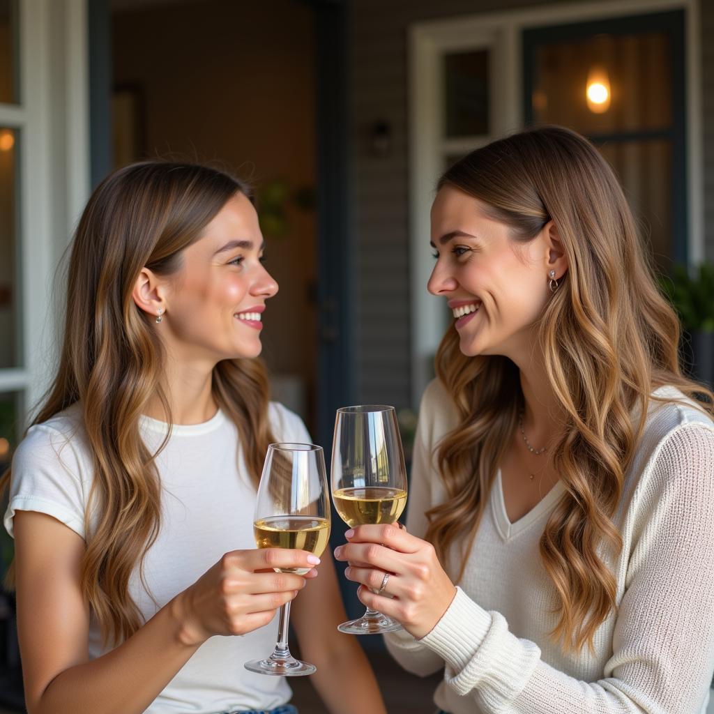 Mother and Daughter Enjoying Wine Together