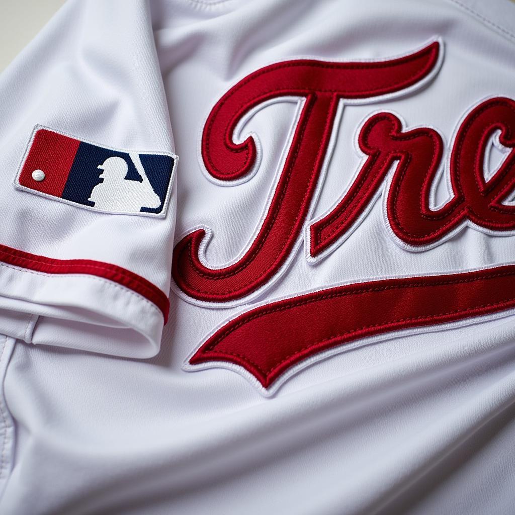 Close-up view of the details on a Mike Trout World Baseball Classic jersey