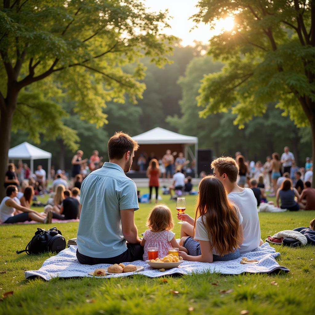 Gia đình tận hưởng buổi dã ngoại tại Music in the Park Campbell