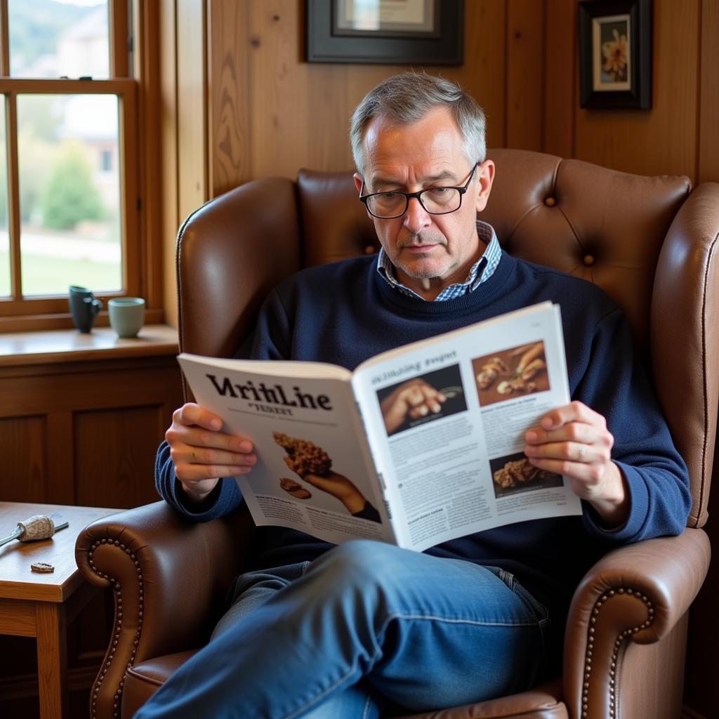 Man Reading Whittling Magazine