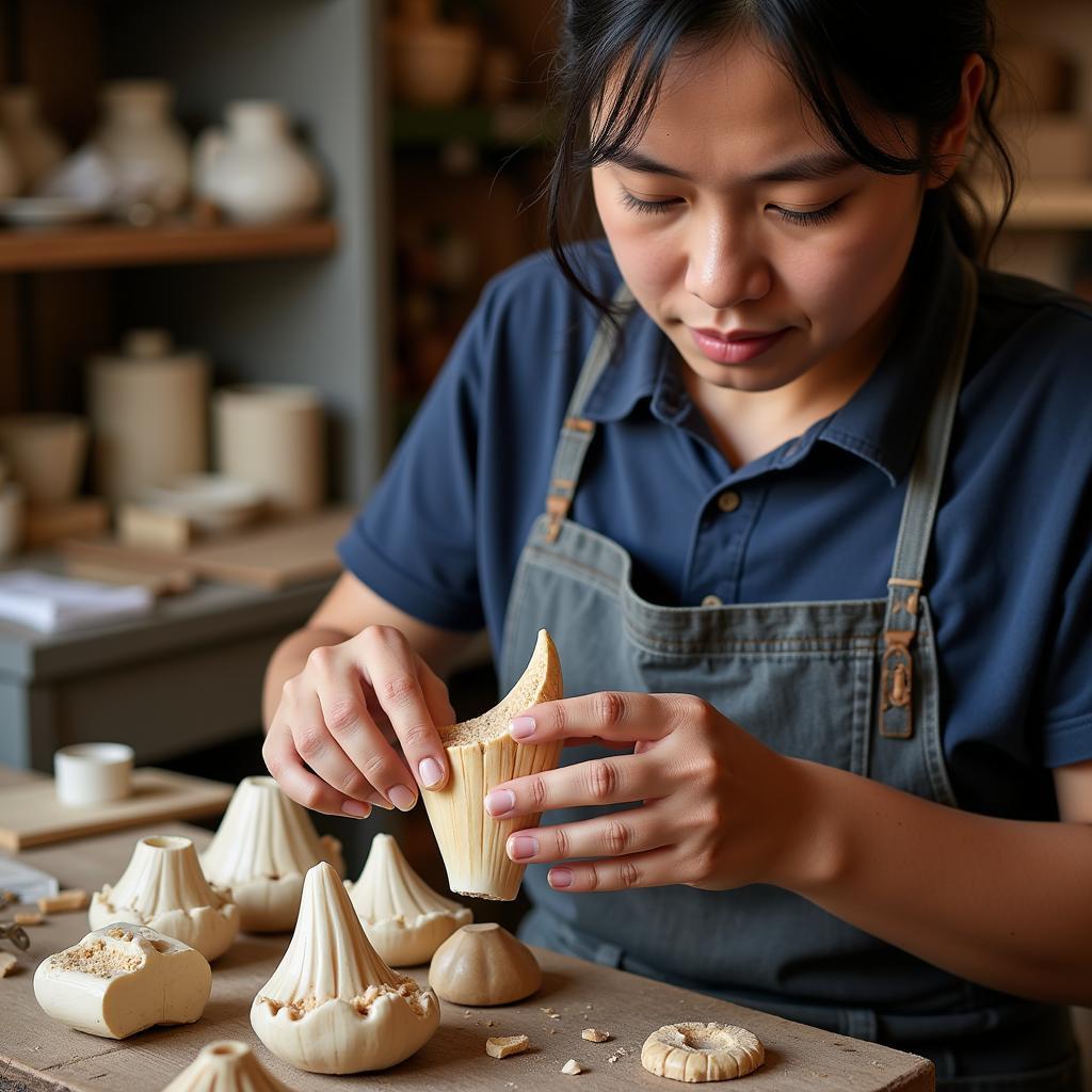 Artisan Crafting a Faux Hippo Tooth