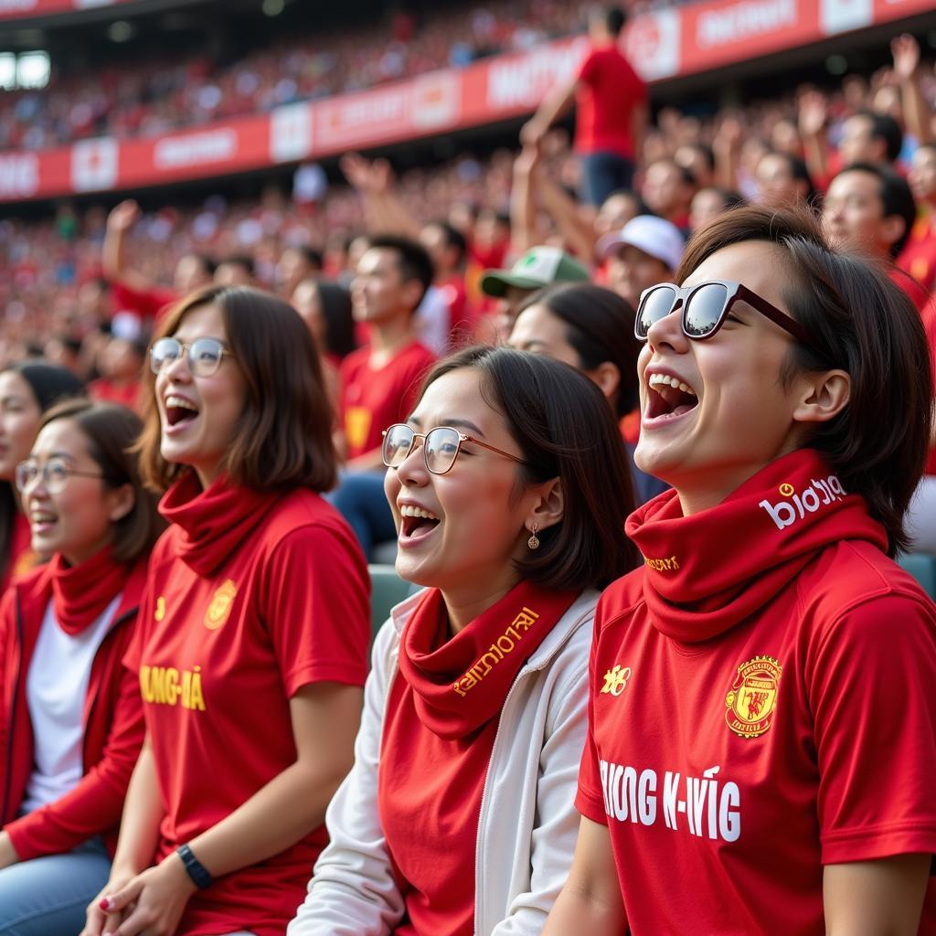 Fans wearing cooling neck scarves at the stadium