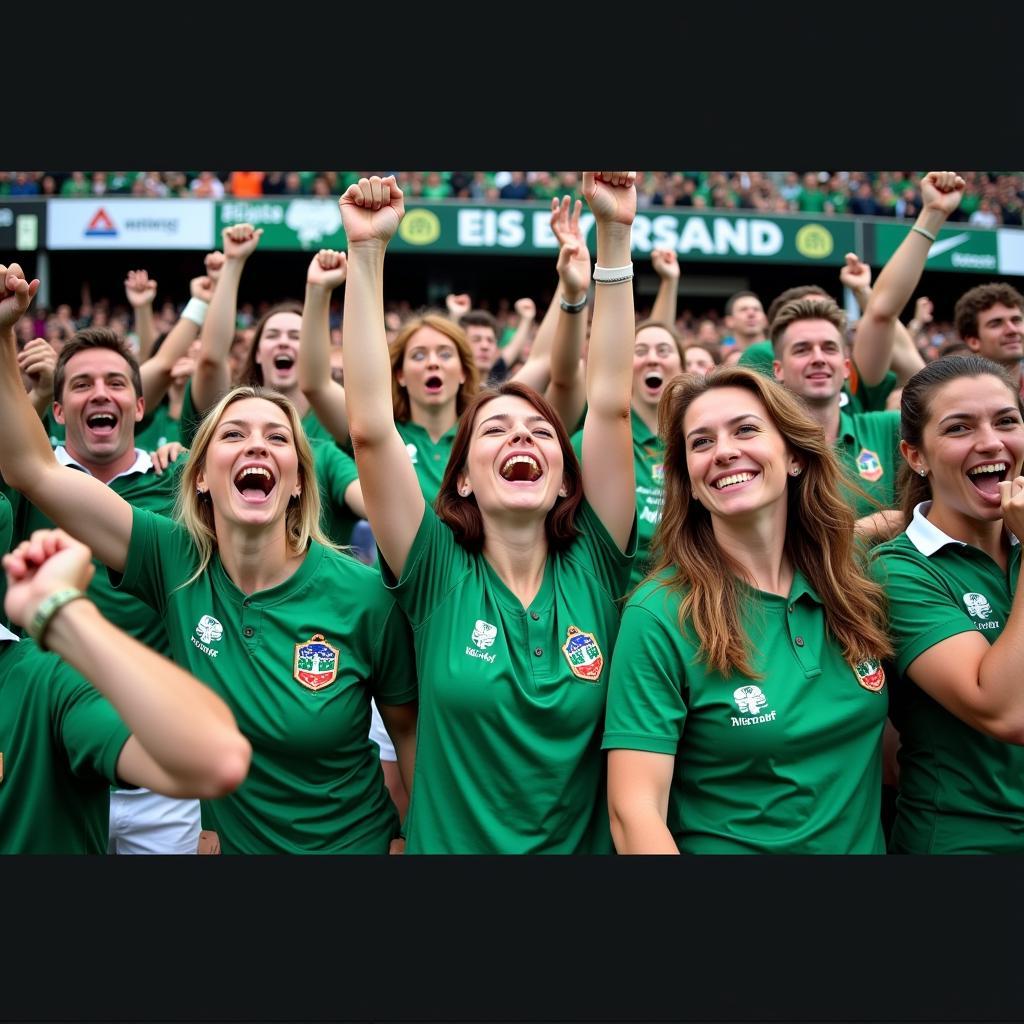 Người hâm mộ mặc áo rugby nữ Ireland