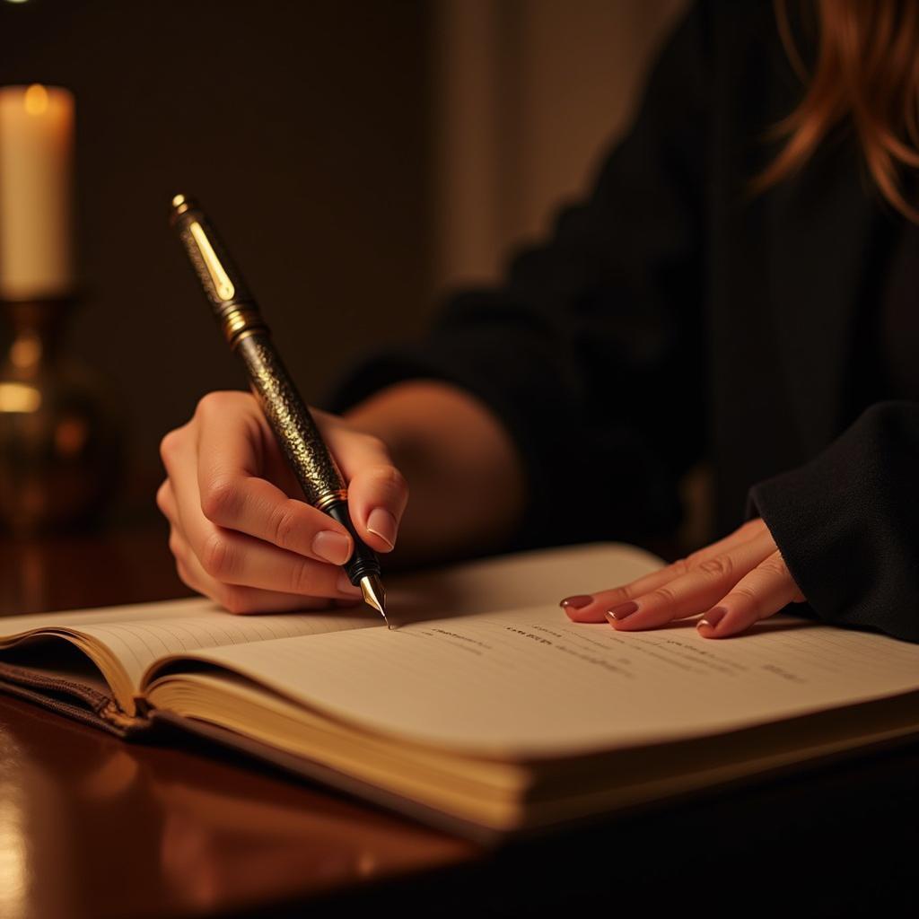 Woman Writing with a Vintage Fountain Pen