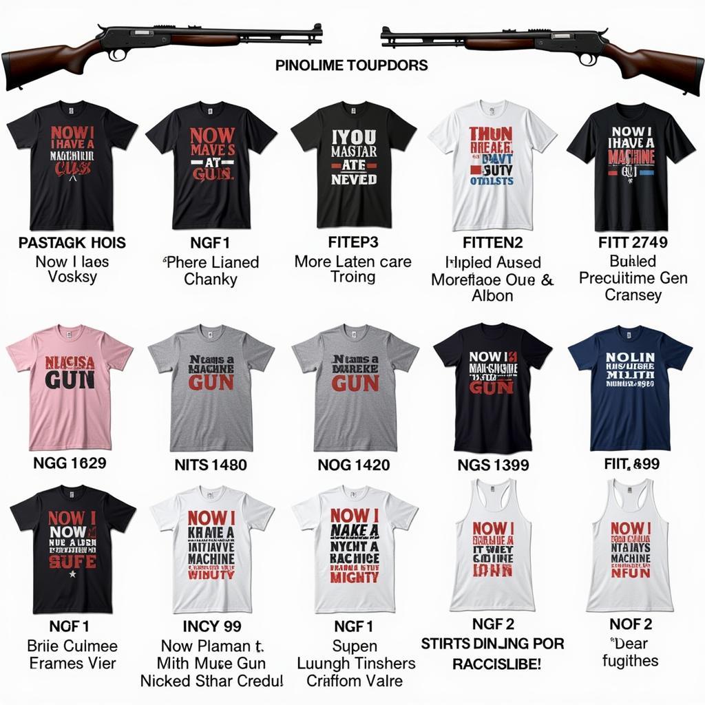 Different styles and designs of the "Now I have a machine gun" shirt