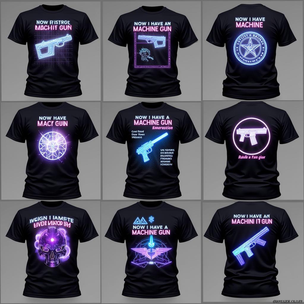 Futuristic designs and concepts for the "Now I have a machine gun" shirt