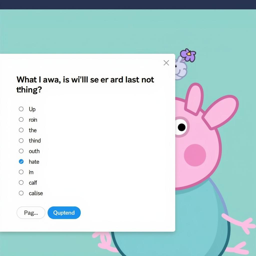 Câu hỏi mẫu trên peppa quiz.com