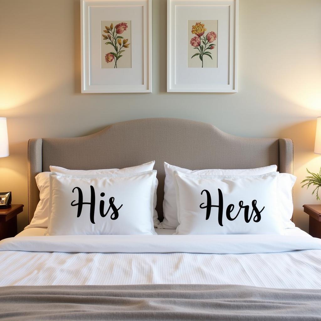 Romantic bedroom with couple pillows