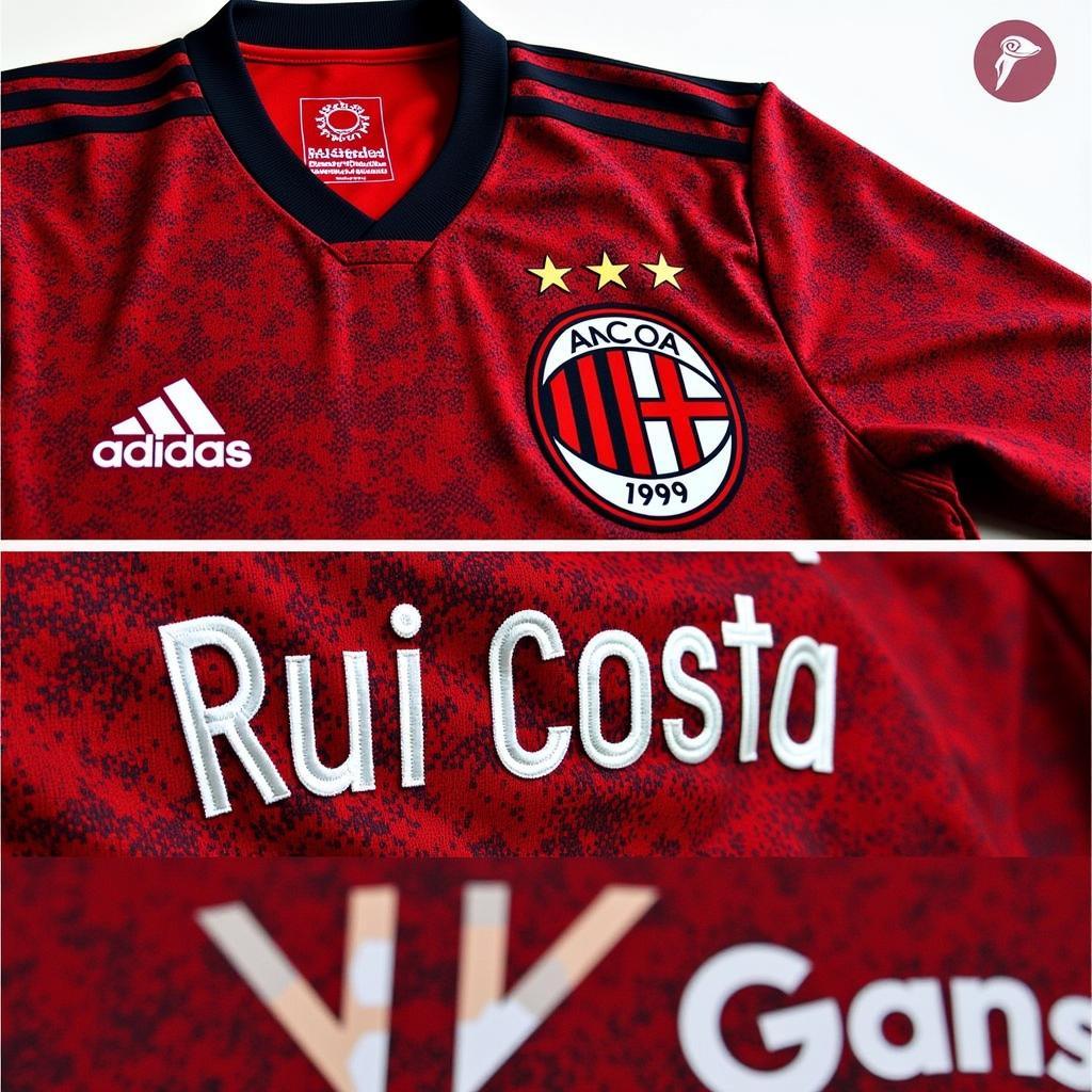 Close-up view of the Rui Costa AC Milan jersey