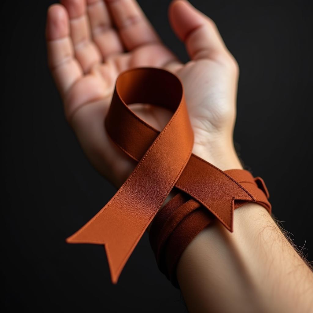 Rust ribbon representing rare disease awareness