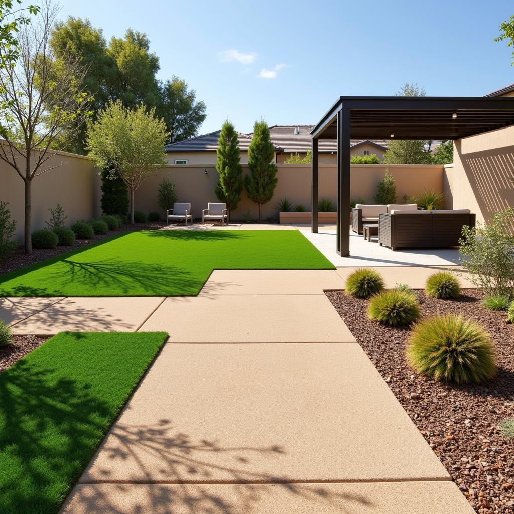 Modern Garden with Beige Artificial Turf