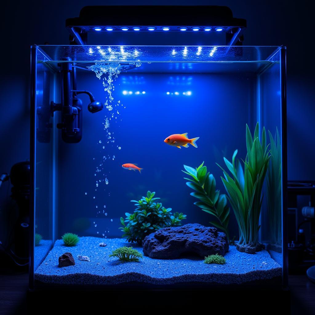 Small Blue LED Lights Illuminating a Fish Tank