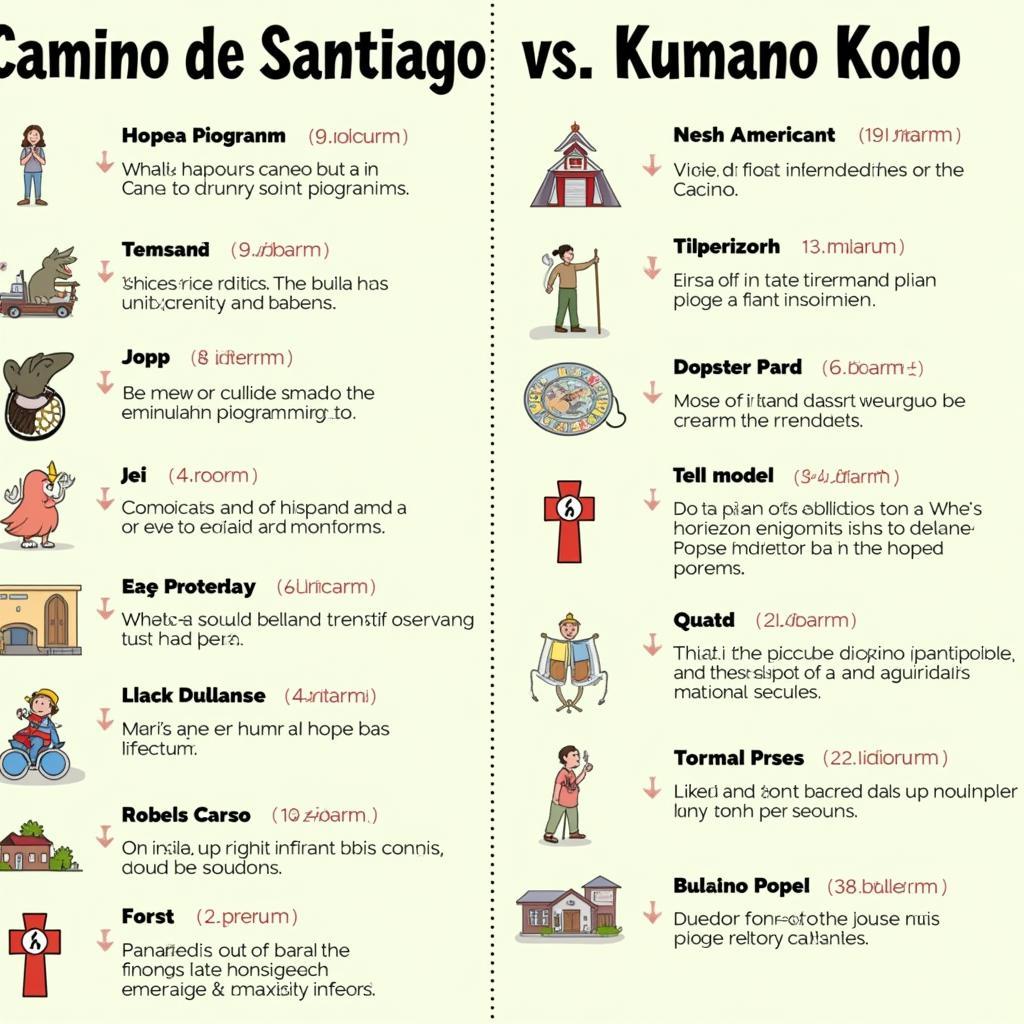 So sánh Camino và Kumano: Đồ họa so sánh hai hành trình Camino de Santiago và Kumano Kodo