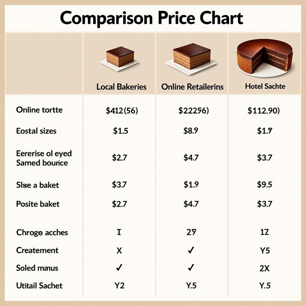 So sánh giá bánh Sacher Torte ở các nơi khác nhau.