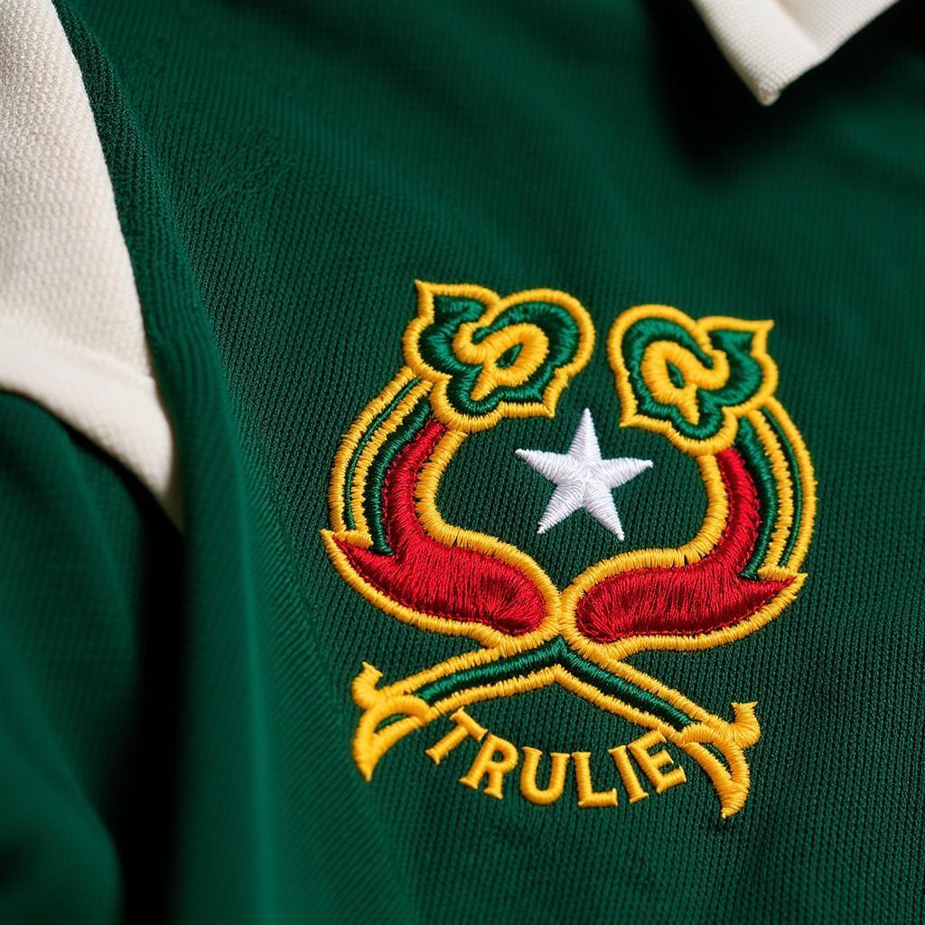 Close-up of the Springbok rugby jersey 1995