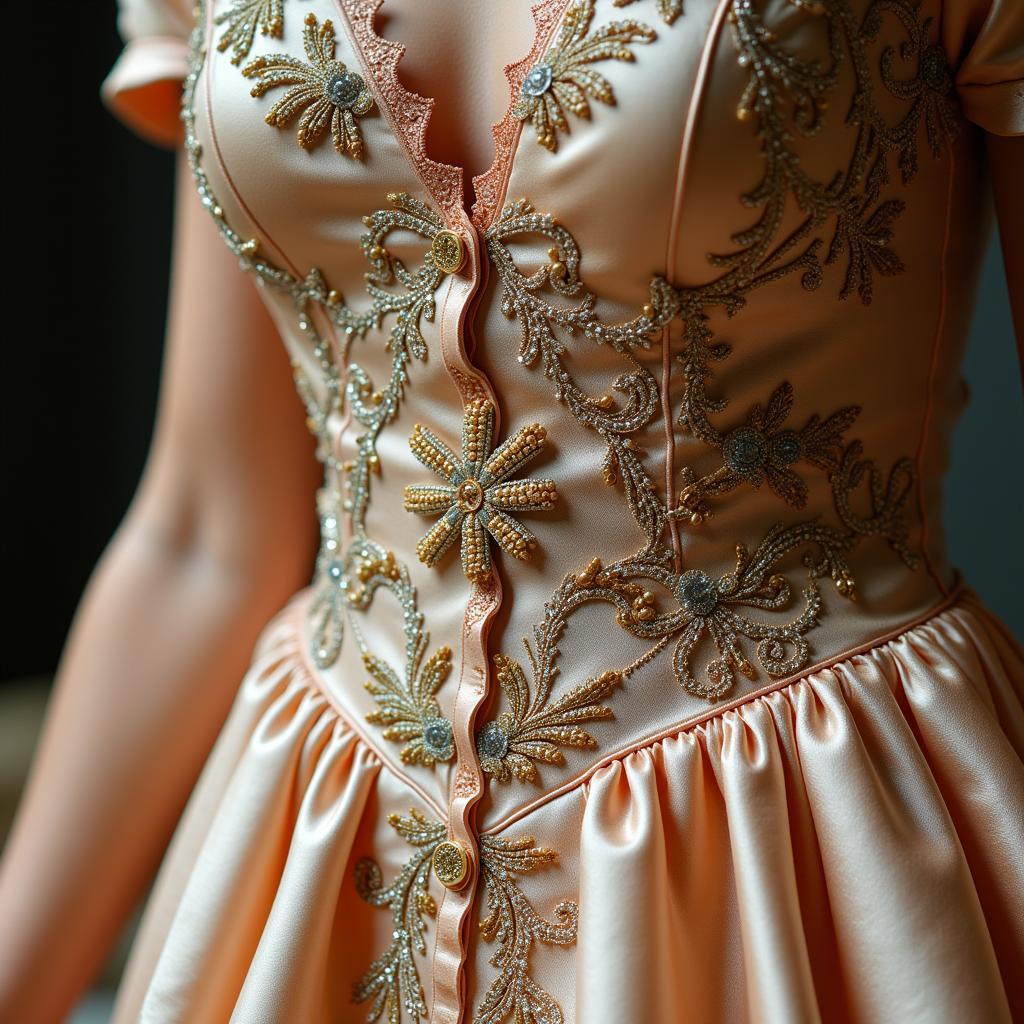 A close-up of a meticulously crafted, luxurious garment showcasing intricate details and high-quality fabric