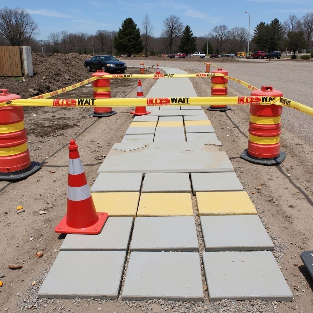 Concrete warning planks effectively securing a construction zone