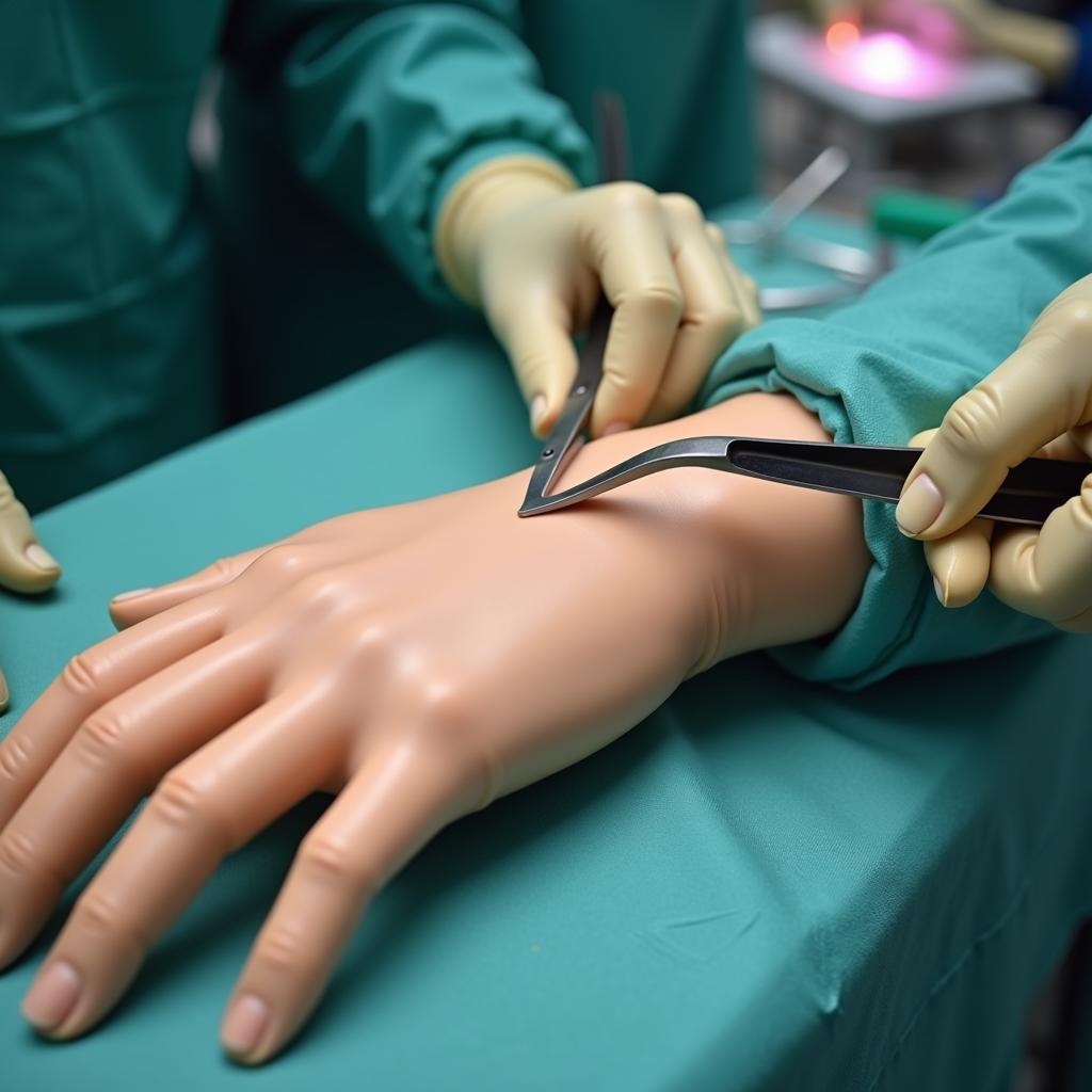 Fake hand used in medical training