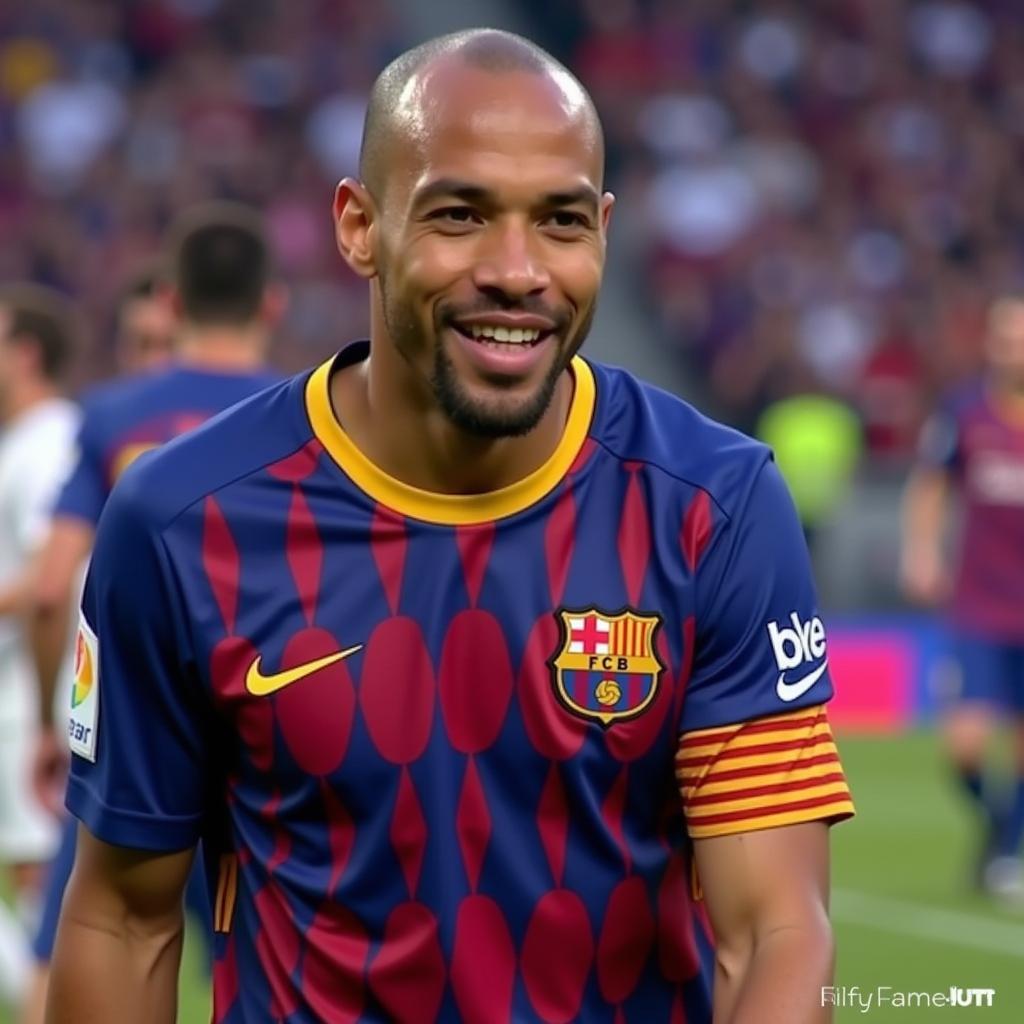 Thierry Henry trong bộ trang phục sân nhà Barcelona