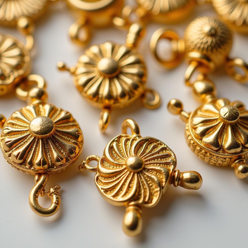 Intricate designs of gold clasps as decorative elements