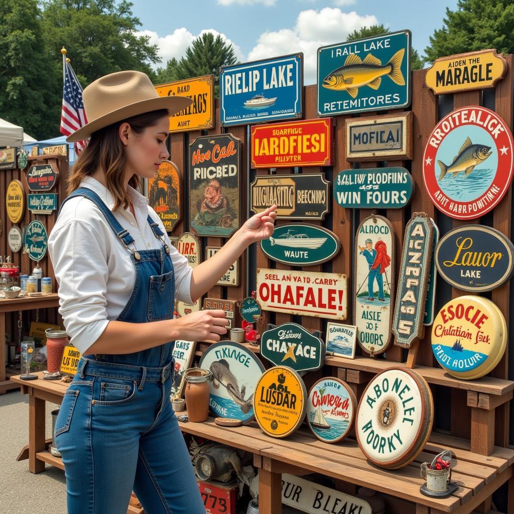 Searching for antique lake signs at a flea market