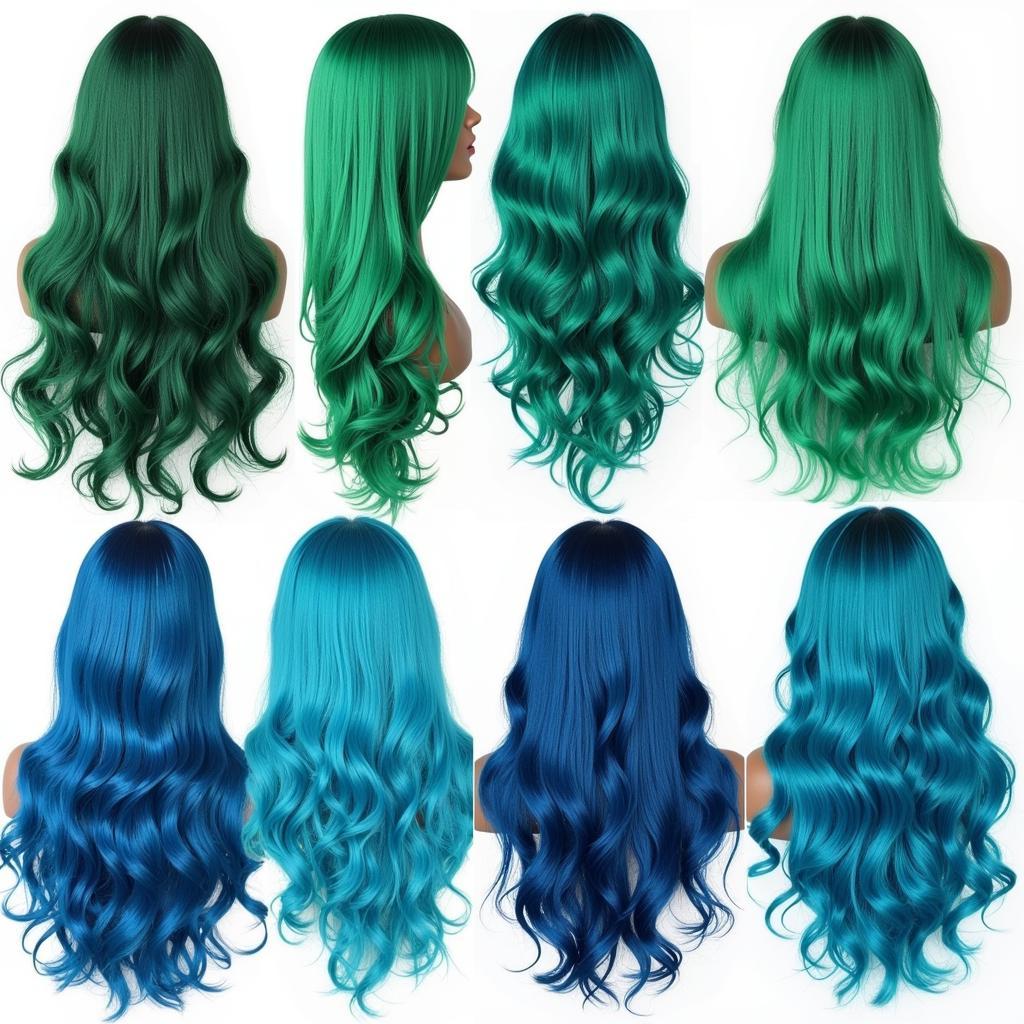 Tóc độ màu sắc green and blue wig